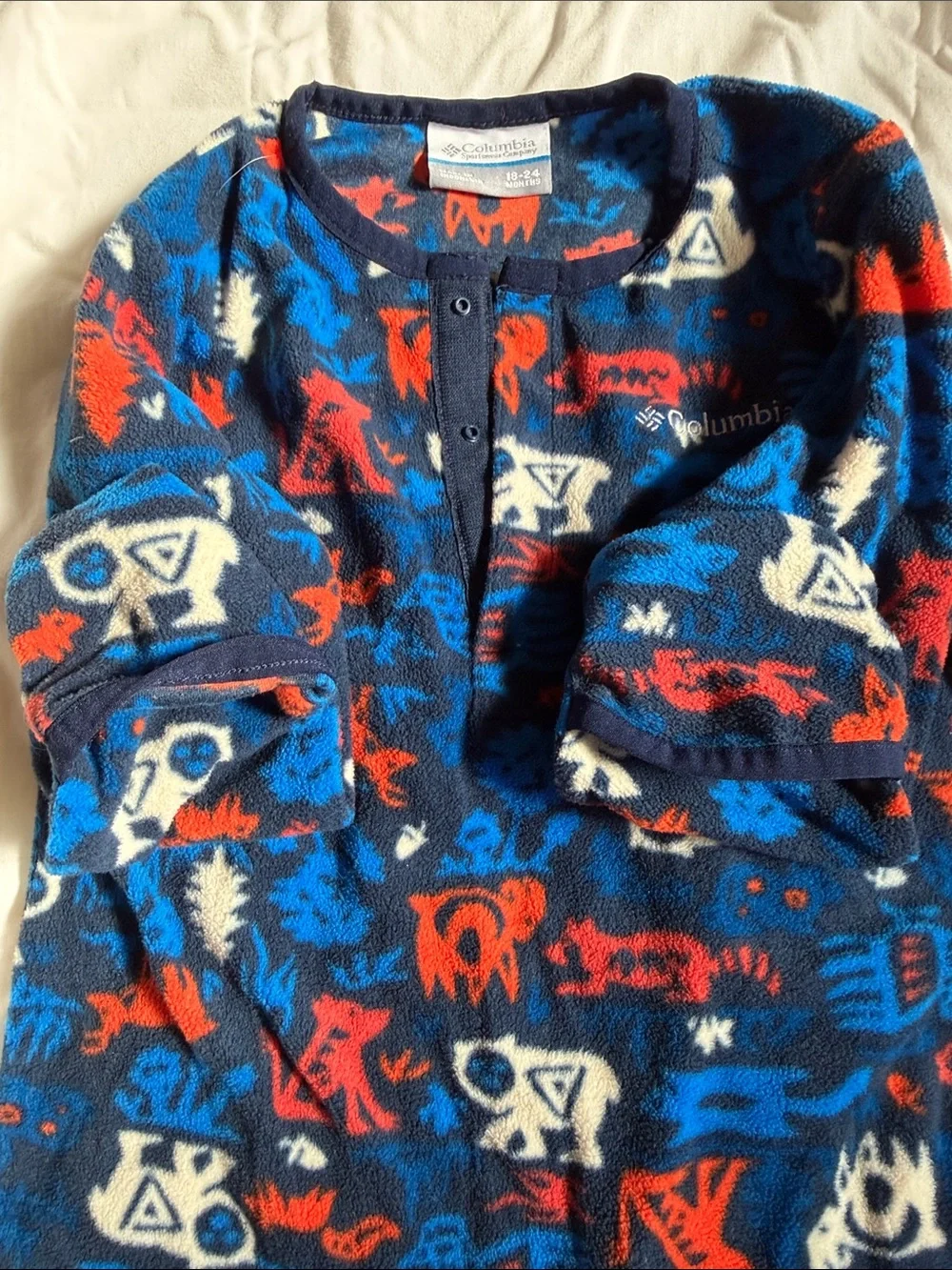Columbia Navy Infant Fleece One-Piece with Red & Bright Blue Accents